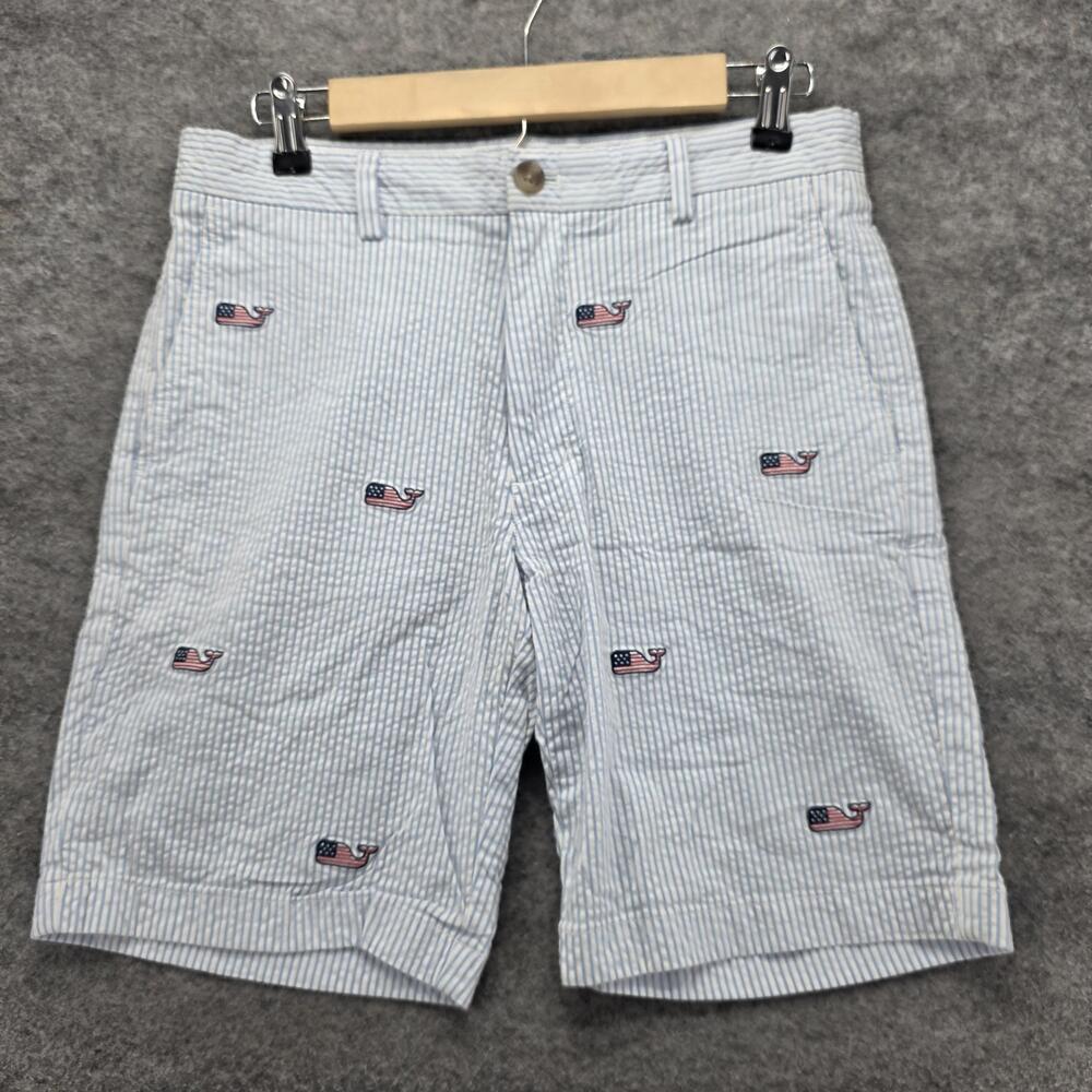 Vineyard Vines Shorts Mens 30 Seersucker Whale Embroidered American Flag